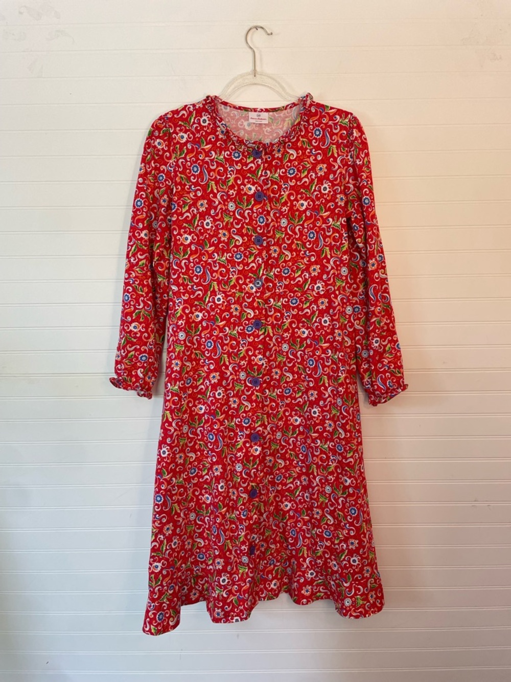 Hanna Andersson 100% Cotton Ditsy Artsy Floral Red Long Sleeve Dress Size 160